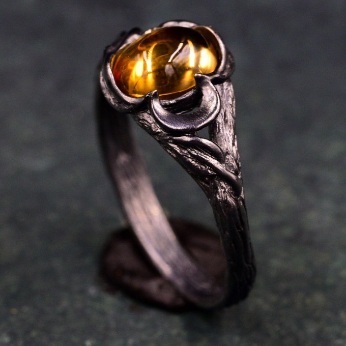 Moonlit Magic Black Witch's Wedding Ring & Woman Wilderness Ring