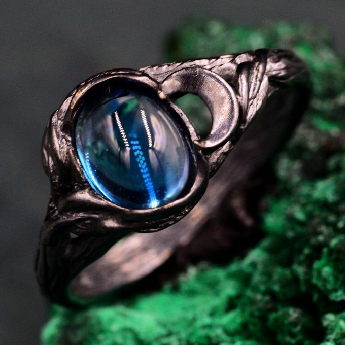 Moonlit Magic Black Witch's Wedding Ring & Woman Wilderness Ring