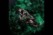 Enchanted Forest Silver Ring - Nature-Inspired Leaf Design, Mystical Iridescent Jewel