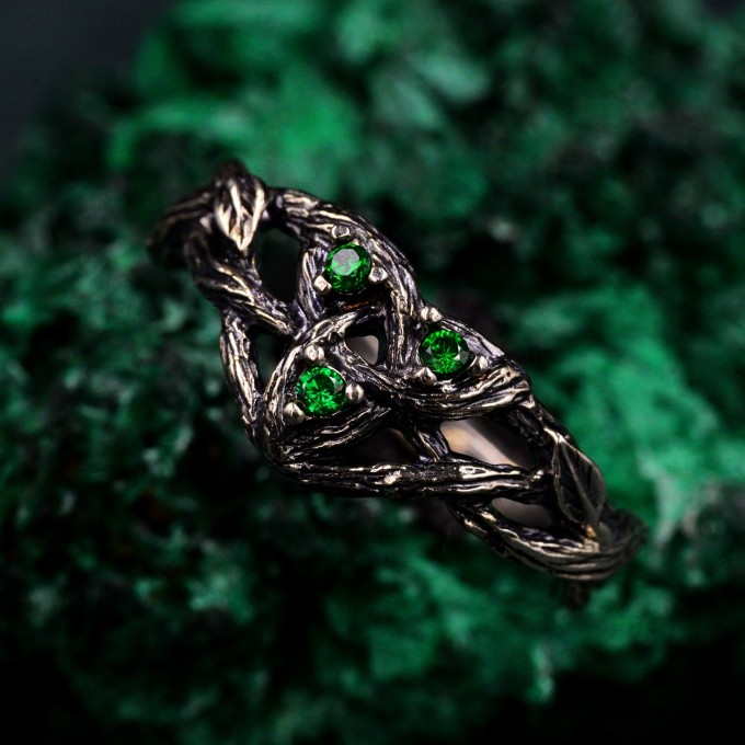 Enchanted Forest Silver Promise Ring for Women – Mystic Woodland Wedding Band, Witch's Embrace Leafy Silver Ring for Her