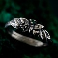 Unique Butterfly Engagement Ring – Nature-Inspired Design with Emerald, Twig Engagement Ring in Sterling Silver