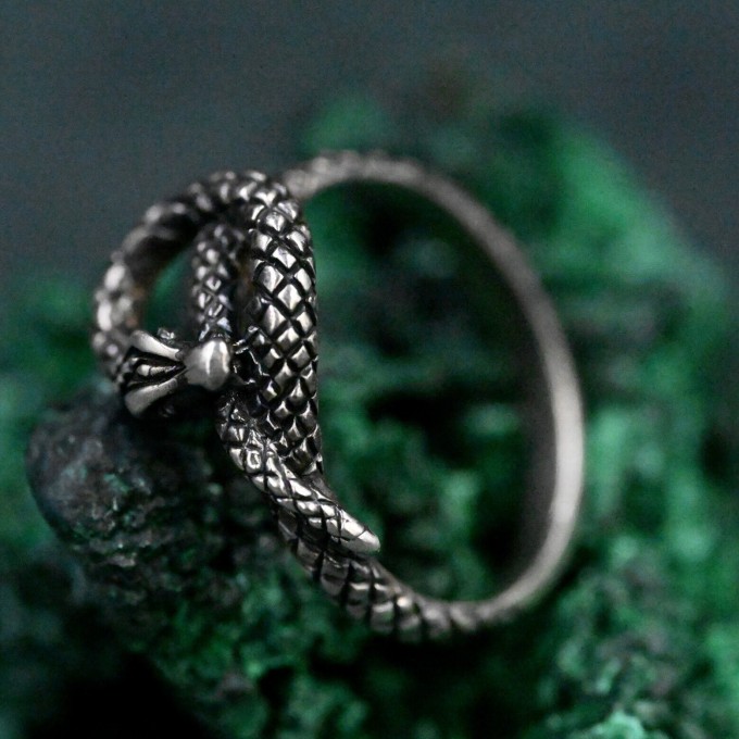 Serpent Heart Sterling Silver Ring with Intricate Detailing