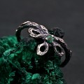 Trinity Knot Emerald Ring – Celtic Forest Nature Wedding Band, Silver Leaf Engagement Ring, Woodland Witch Design with Emerald
