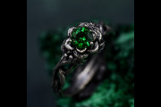 Emerald Lotus Ring - Sterling Silver Twisted Twig Design, Floral Promise Ring for Her, Enchanted Forest Engagement