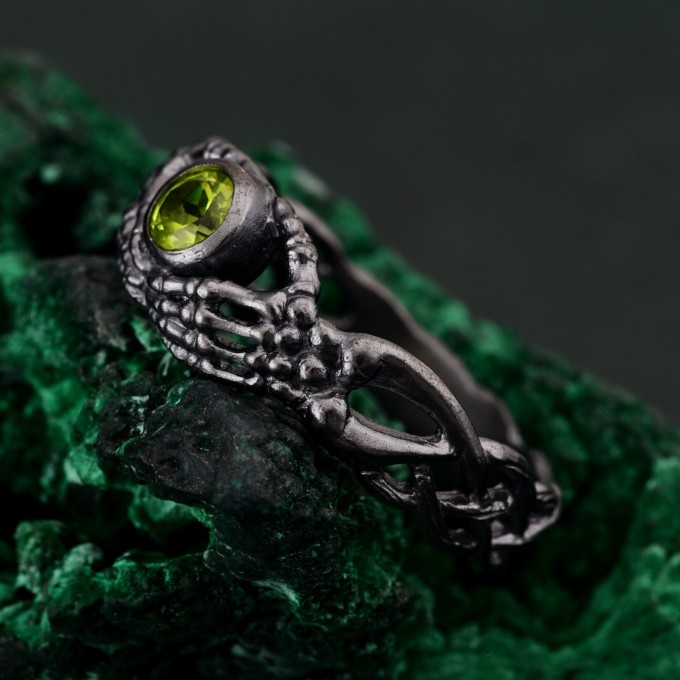 Sterling Silver Celtic Knot Ring with Peridot - Artisan Crafted Mystical Jewelry