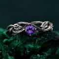 Leafy Branch with Amethyst Ring – Nature's Gemstone Adornment