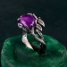 Nature's Grace: Amethyst Cabochon Leaf Ring in Sterling Silver